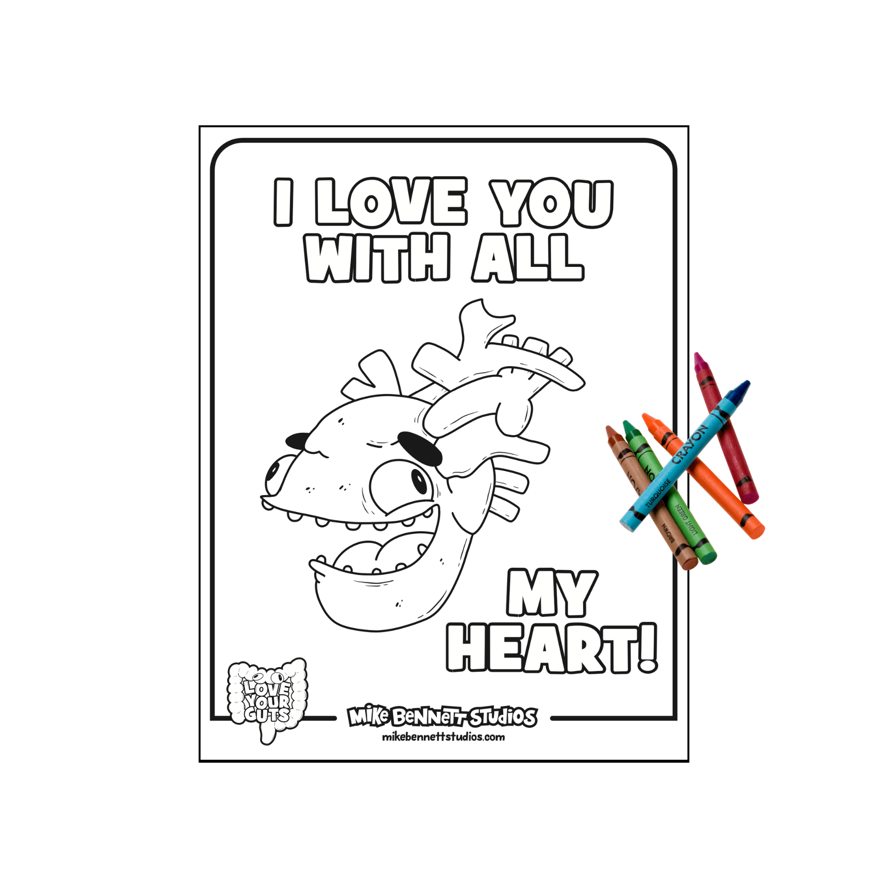 Love Your Guts Valentine's Coloring Sheets - alternate