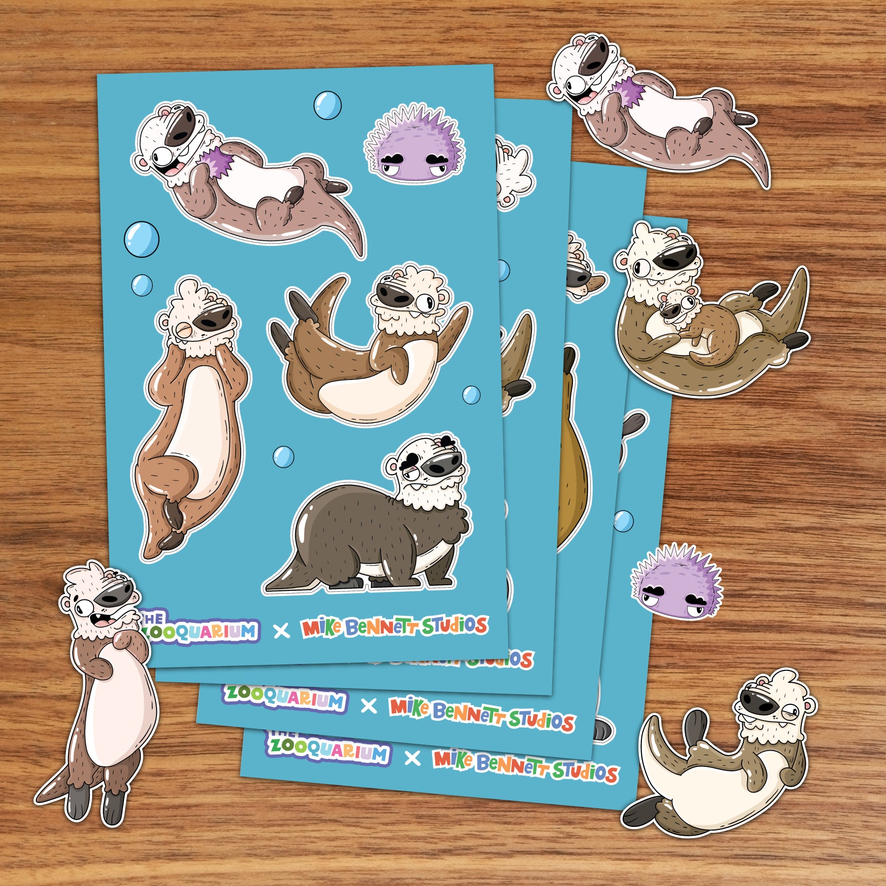 Zooquarium Sea Otters 4 - Pack Sticker Sheets - Mike Bennett Studios