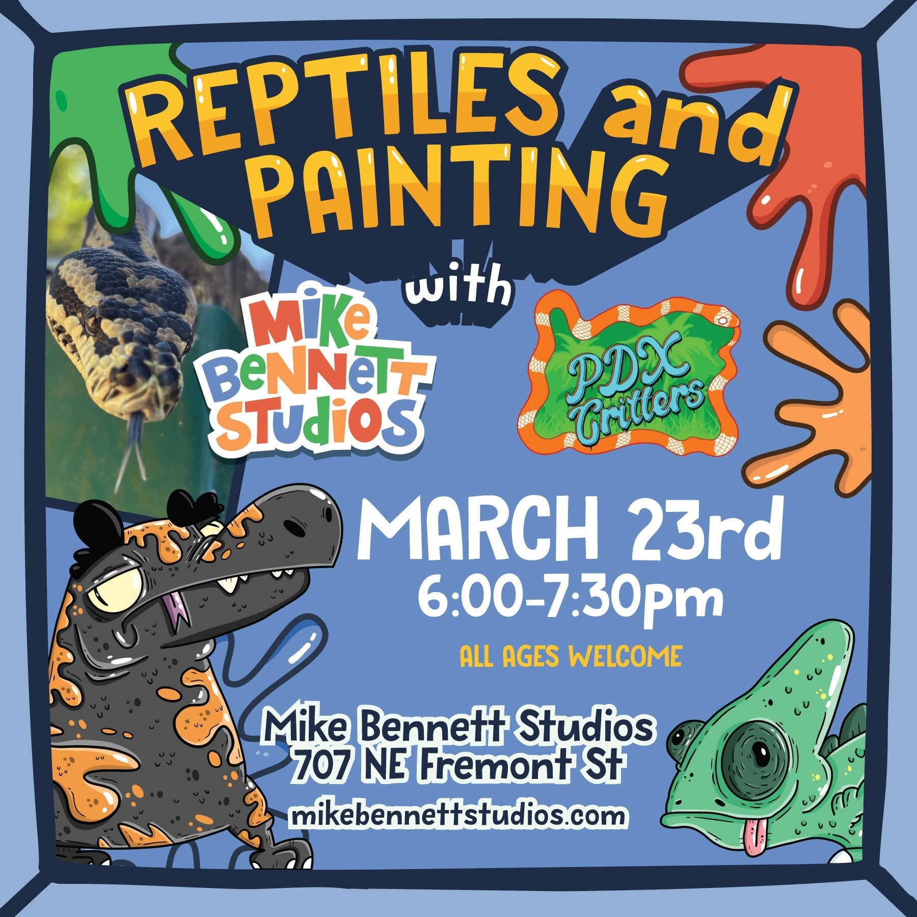 Reptiles Painting Class with PDX Critters — 3/23/26 - Mike Bennett Studios