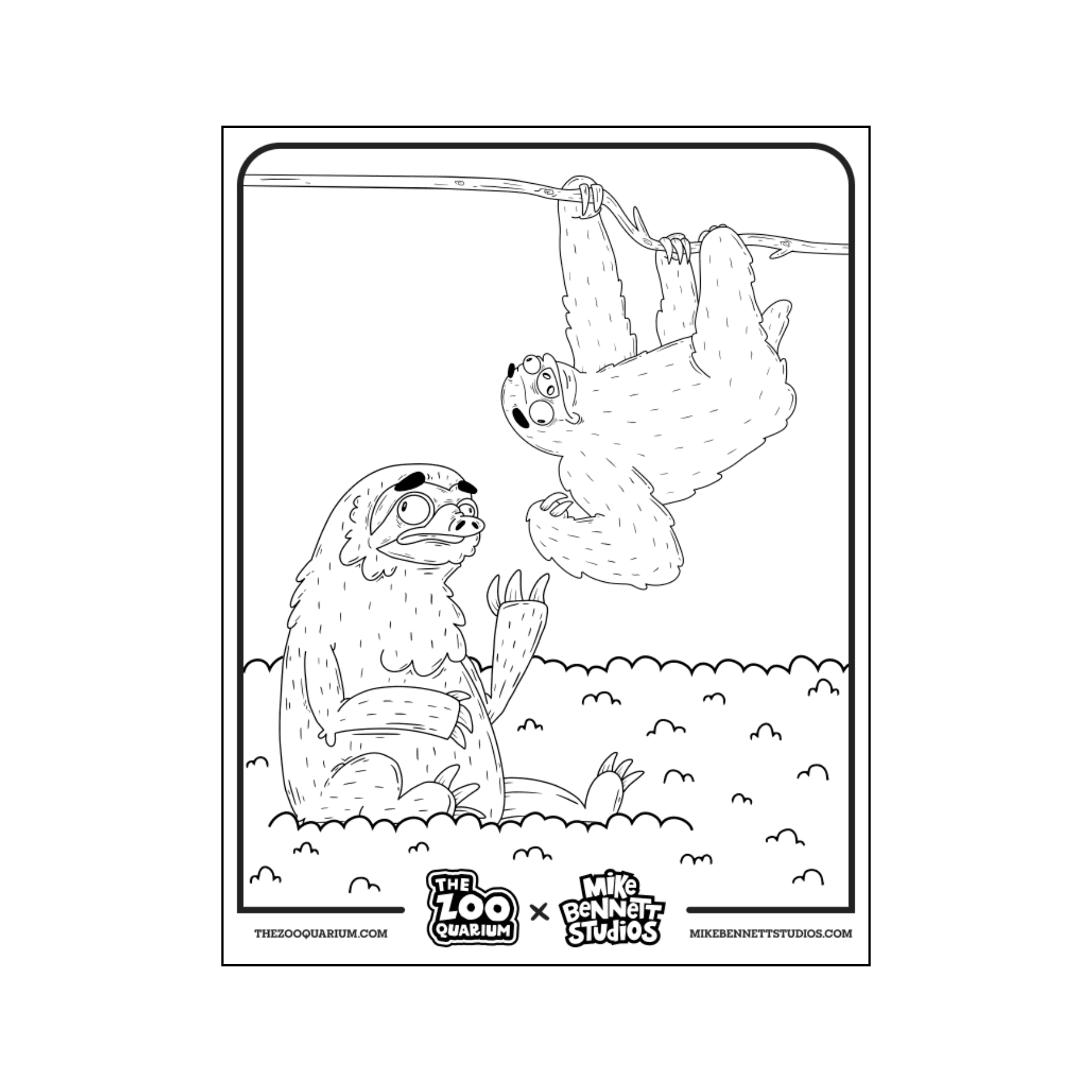 Zooquarium Sloth Coloring Sheets - Mike Bennett Studios
