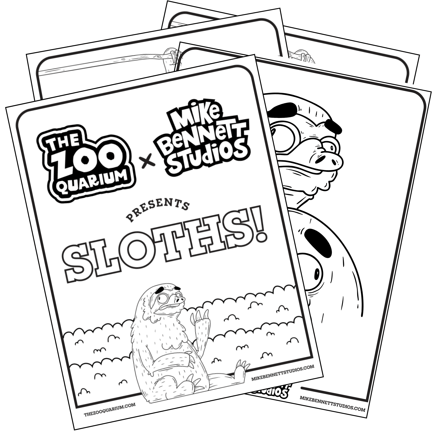 Zooquarium Sloth Coloring Sheets - Mike Bennett Studios