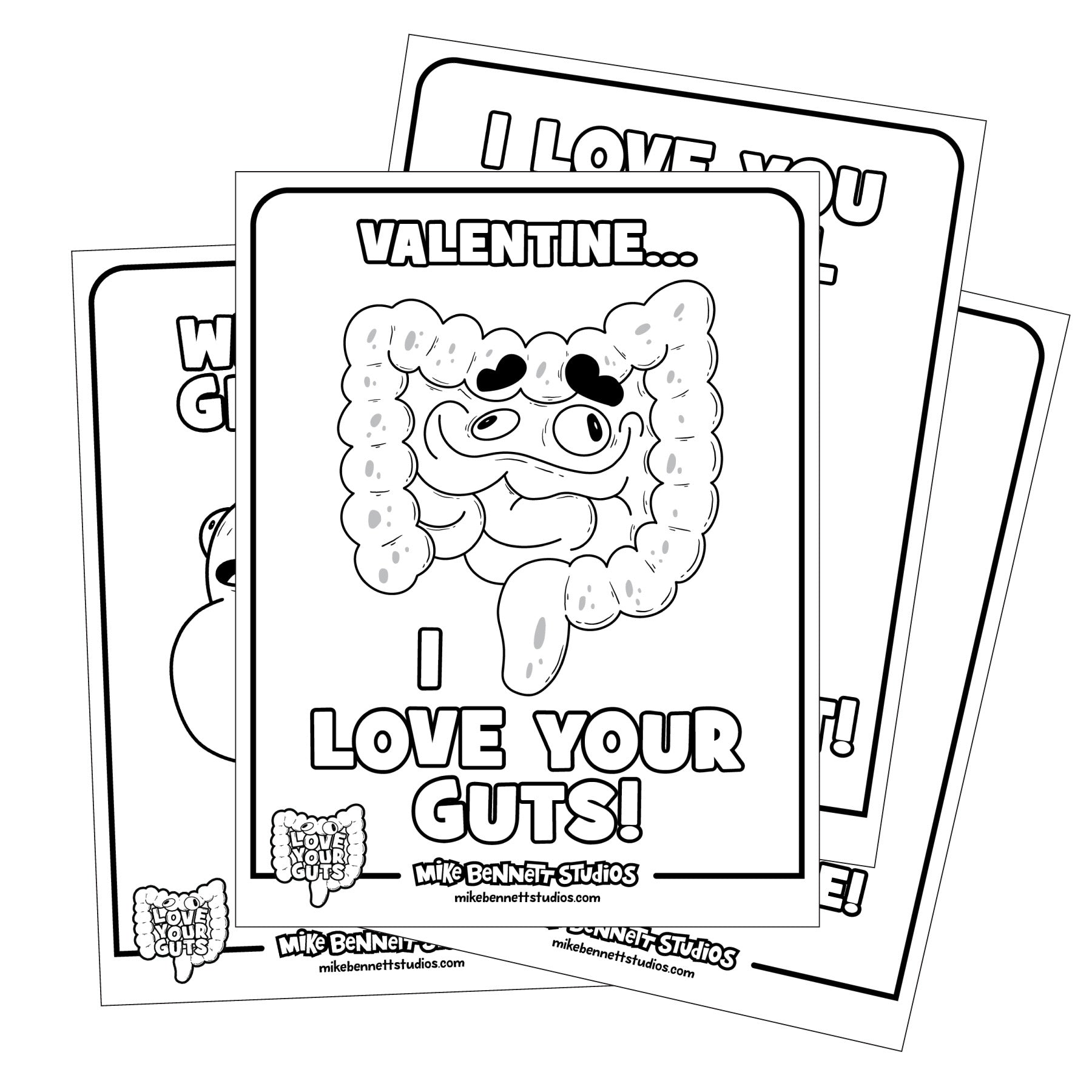 Love Your Guts Valentine's Coloring Sheets - primary