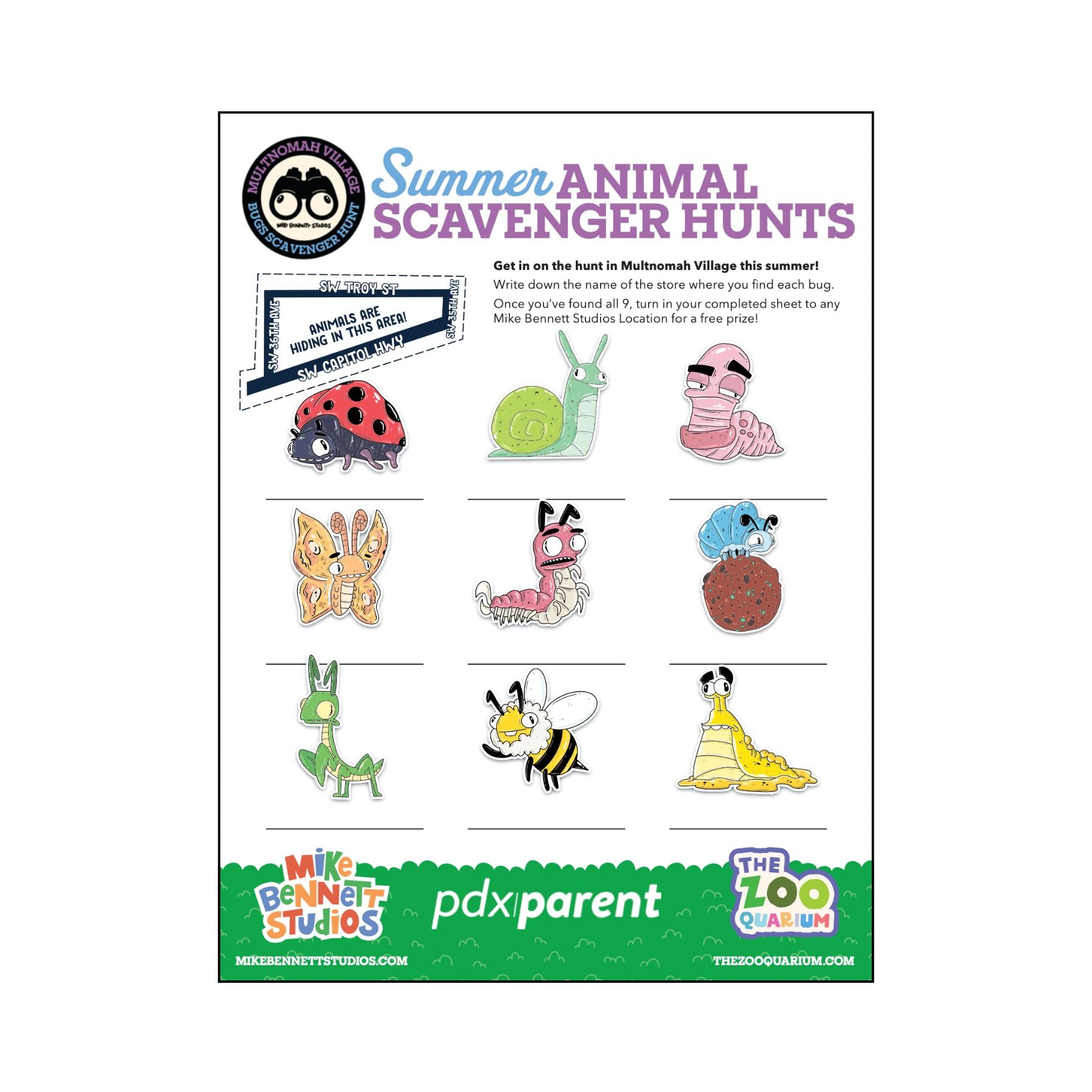 FREE Scavenger Hunt Sheet — Multnomah Village, Portland - Mike Bennett Studios
