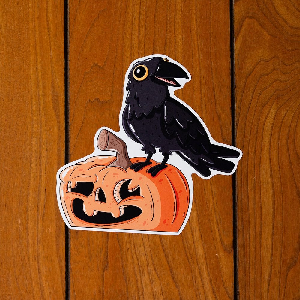 Crow on Pumpkin Halloween Wall Decal - alternate