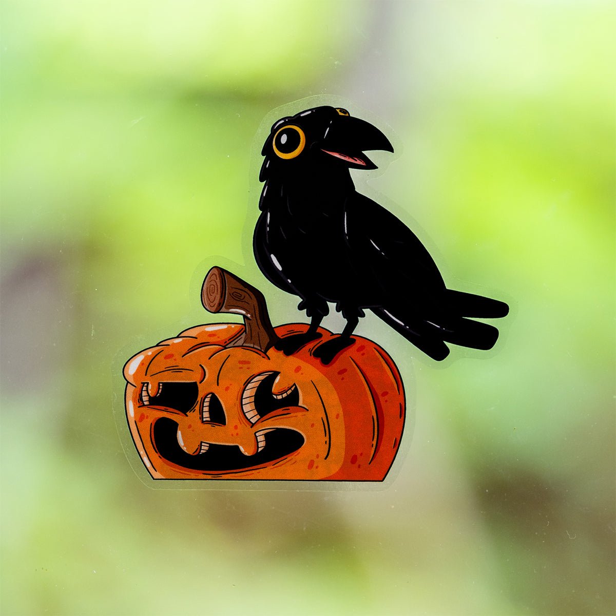 Crow on Pumpkin Halloween Window Cling - alternate