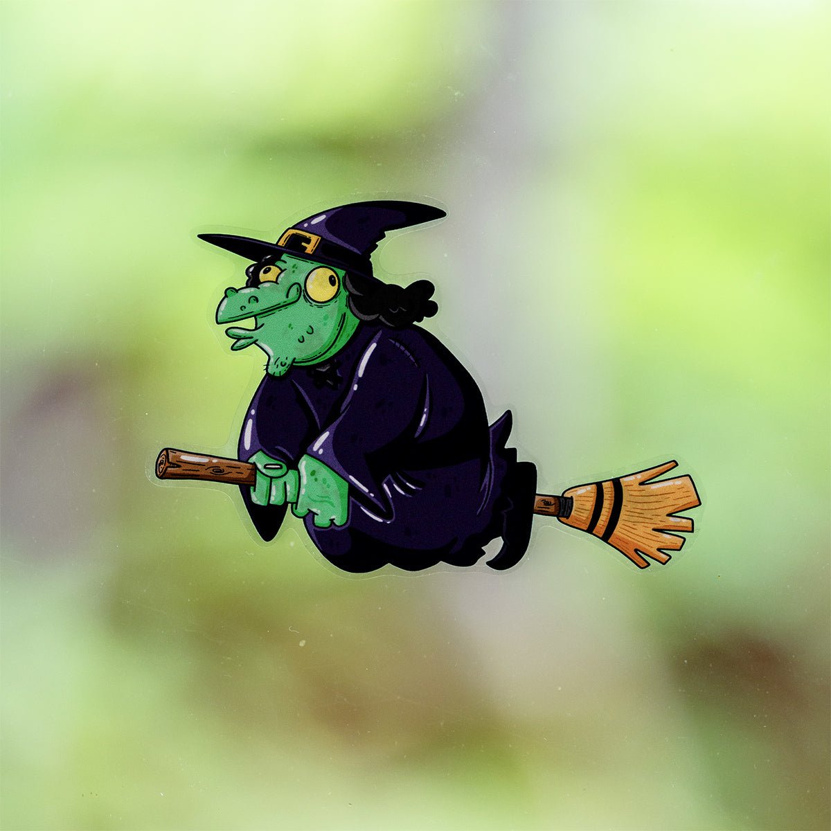 Witch on Broom Halloween Window Cling - alternate