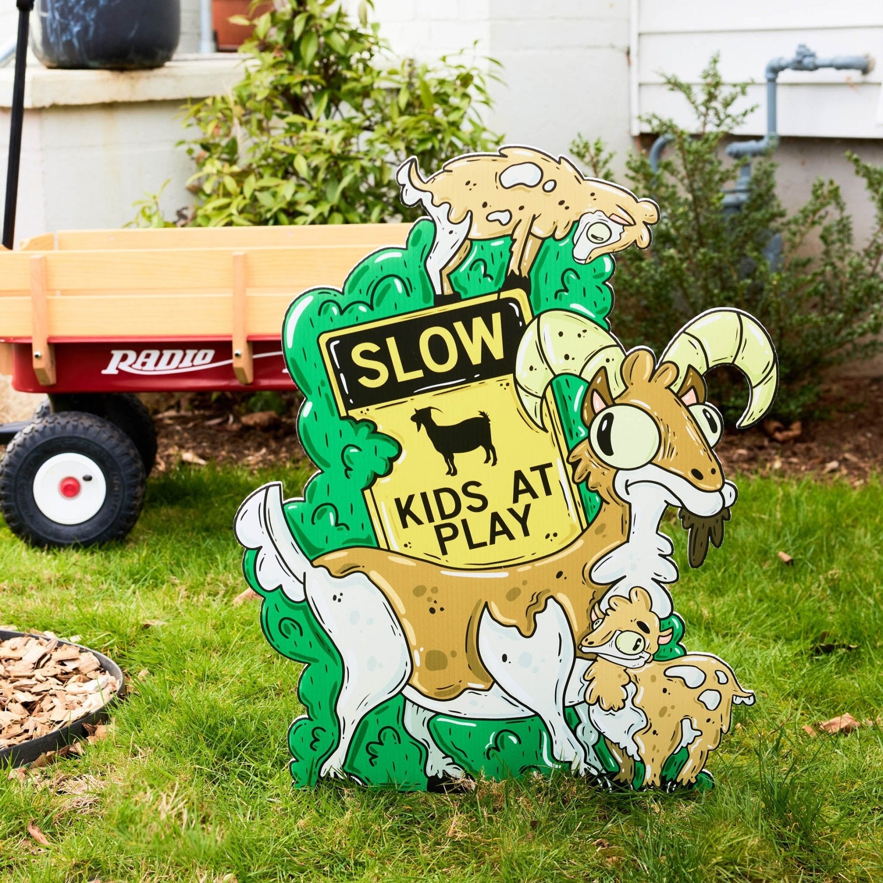 The Goatley Family of Goats | "Kids at Play" Yard Sign - Mike Bennett Studios