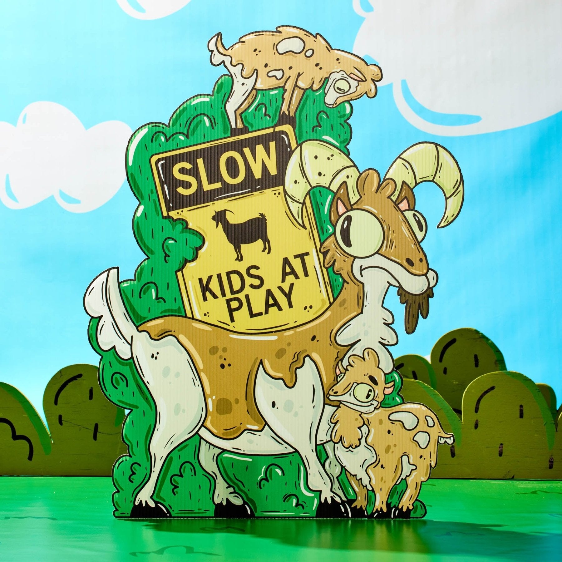 The Goatley Family of Goats | "Kids at Play" Yard Sign - Mike Bennett Studios