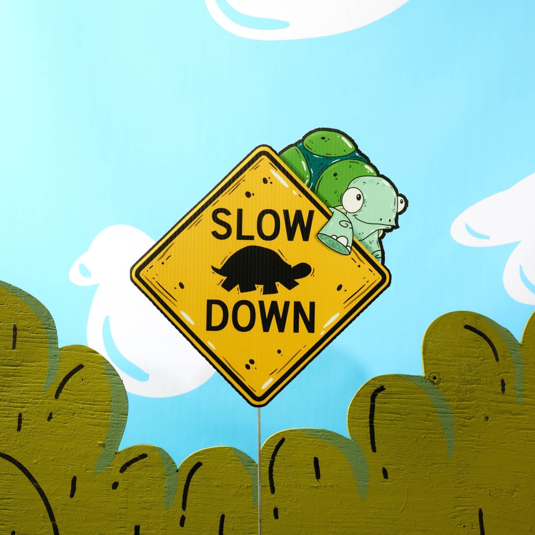 Terrance the Turtle Mini "Slow Down" Yard Sign - Mike Bennett Studios